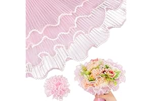 FACULX 3 Pack Pearl Edge Bouquet Packaging Paper, Korean Flower Wrapping Mesh Paper Floral Net Yarn Wrinkle Waves Paper for Mother's Day Wedding Anniversary Birthday Florist Supplies 4.37 Yards (Light Pink)