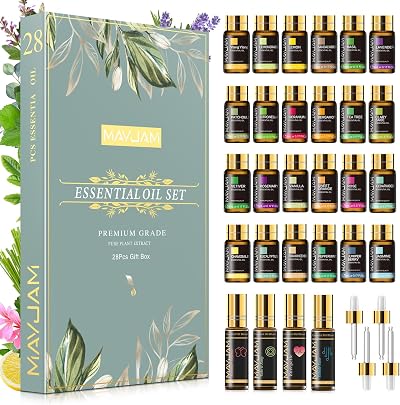 MAYJAM Essential Oils Set 28 24 Singles 4 Blends Diffuser DIY Gift Kit