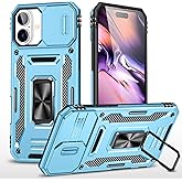 CHLINGNAN for iPhone 16 Case with All-Angle Rotating Kickstand & Sliding Camera Cover - Heavy Duty Shockproof Protective Cover, Blue