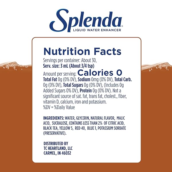 SPLENDA LIQUID WATER ENHANCER DROPS, SUGAR FREE, ZERO CALORIE, NATURAL FLAVOR, CONCENTRATED DRINK MIX, 3.11 FL OZ EACH BOTTLE (SWEET TEA, 1 PACK)