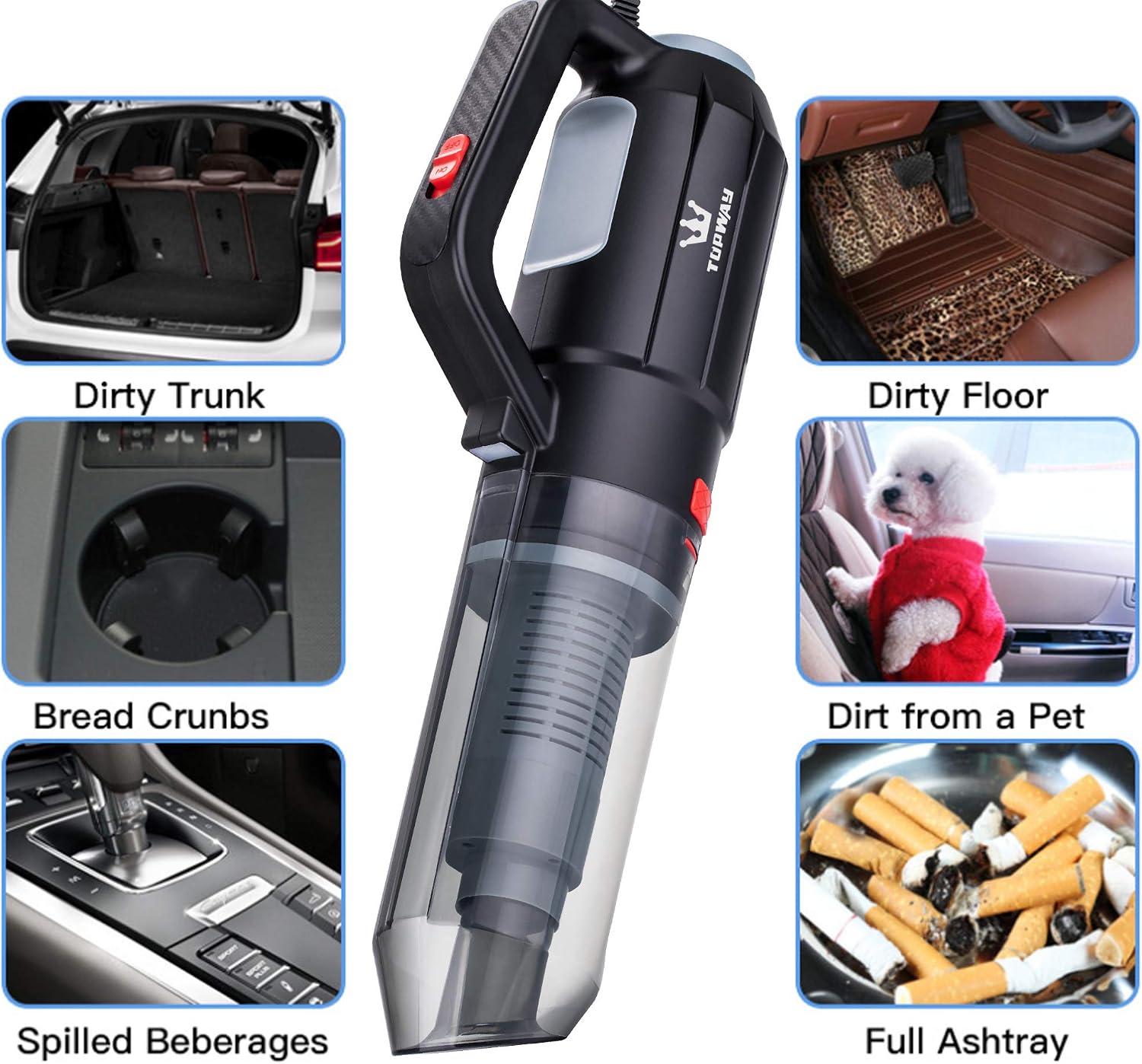 TOPWAY 2 in 1 Car Vacuum Cleaner Blower 12 V Black & Red - Image 4