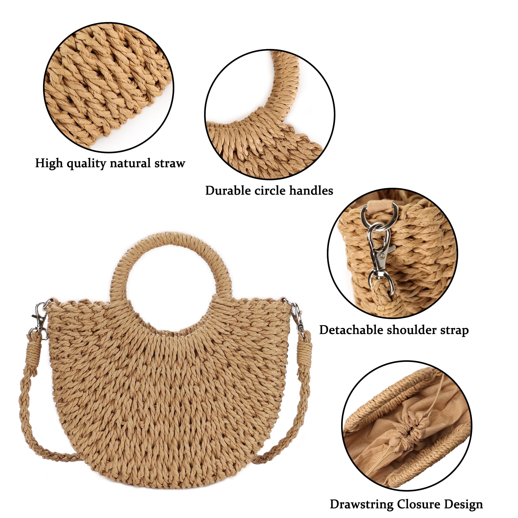 Womens Straw Beach Bag Woven Crossbody Shoulder Bags Top Handle Satchel Handbag Purse for Summer