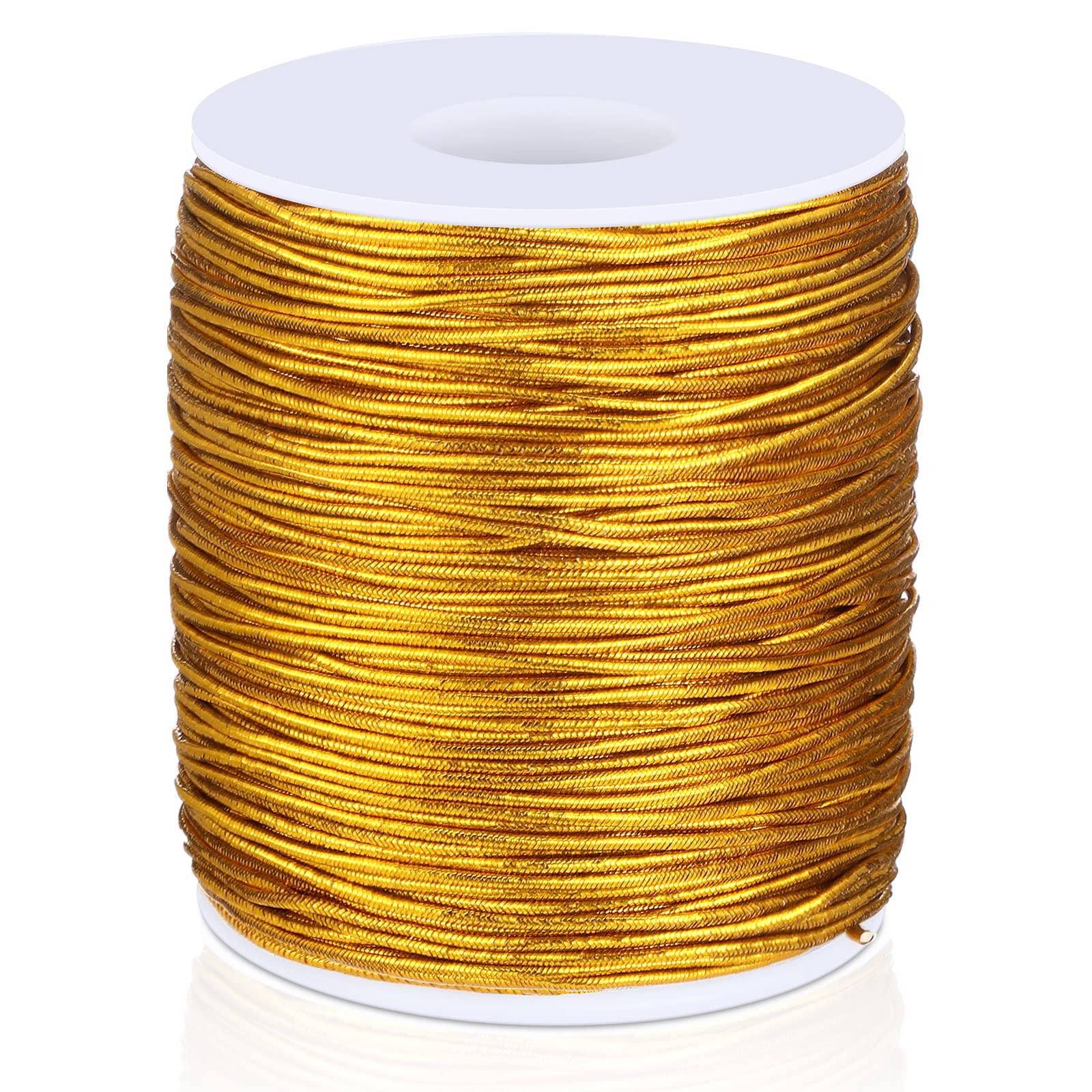 Photo 1 of 100 Yards Metallic Stretch Cord Elastic Cords Ribbon Colored Metallic Elastic String Rope Stretchy Tinsel Cord Rope for Christmas Ornament Hanging Craft Jewelry Making Gift Wrapping (Gold)