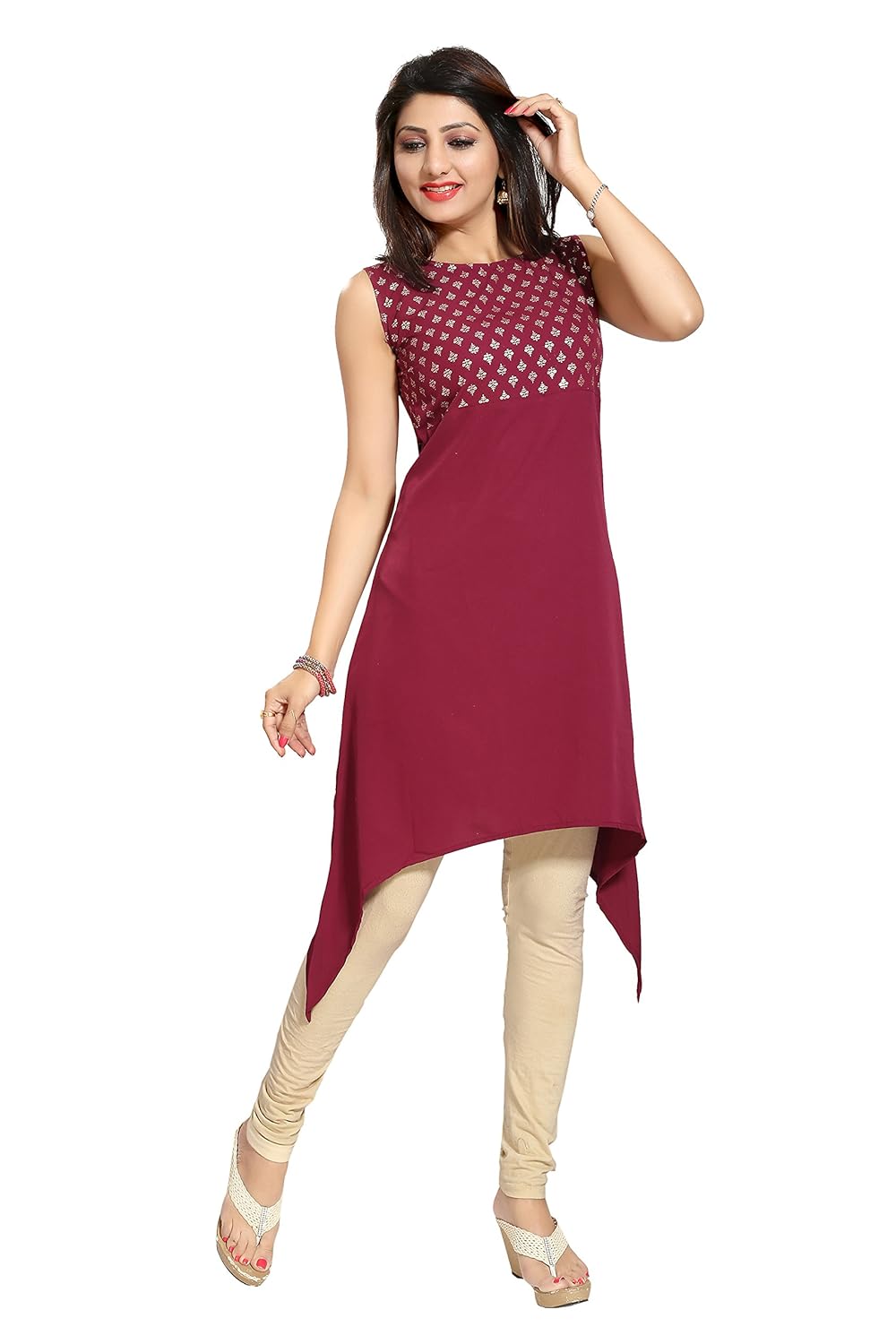 alc creations women's faux crepe a-line kurti