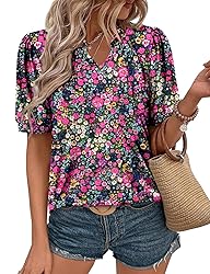 KISSMODA Women's Tunic Tops Casual V Neck Short