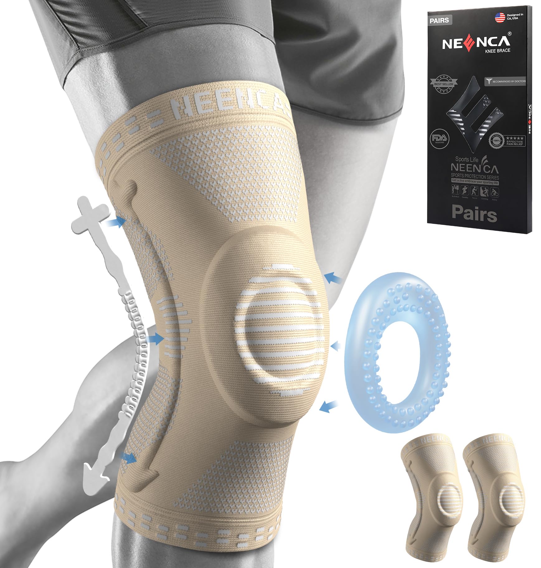 Photo 1 of (BAGGED) (USED/FAIR) (XL)  NEENCA 2 Pack Knee Braces for Knee Pain, Compression Knee Sleeves with Patella Gel Pad & Side Stabilizers, Knee Support for Meniscus Tear, Arthritis, Joint Pain, ACL, Runner, Workout- FSA/HSA APPROVED