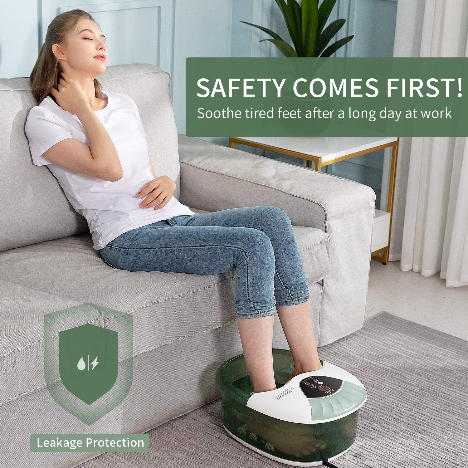Turejo Foot Spa/Foot Bath Massager with Heat, Bubbles,14 Massage Rollers, Temperature Control, Pumice Stone and Medicine Box for Spa Treatment at Home, Fatigue Relief-Neo Mint Green: Beauty