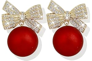 HUASAI Christmas Earrings for Women Rhinestone Pearl Bow Earrings Holiday Jewelry Gifts Christmas Outfits for Women Decorations Gifts Stocking Stuffers