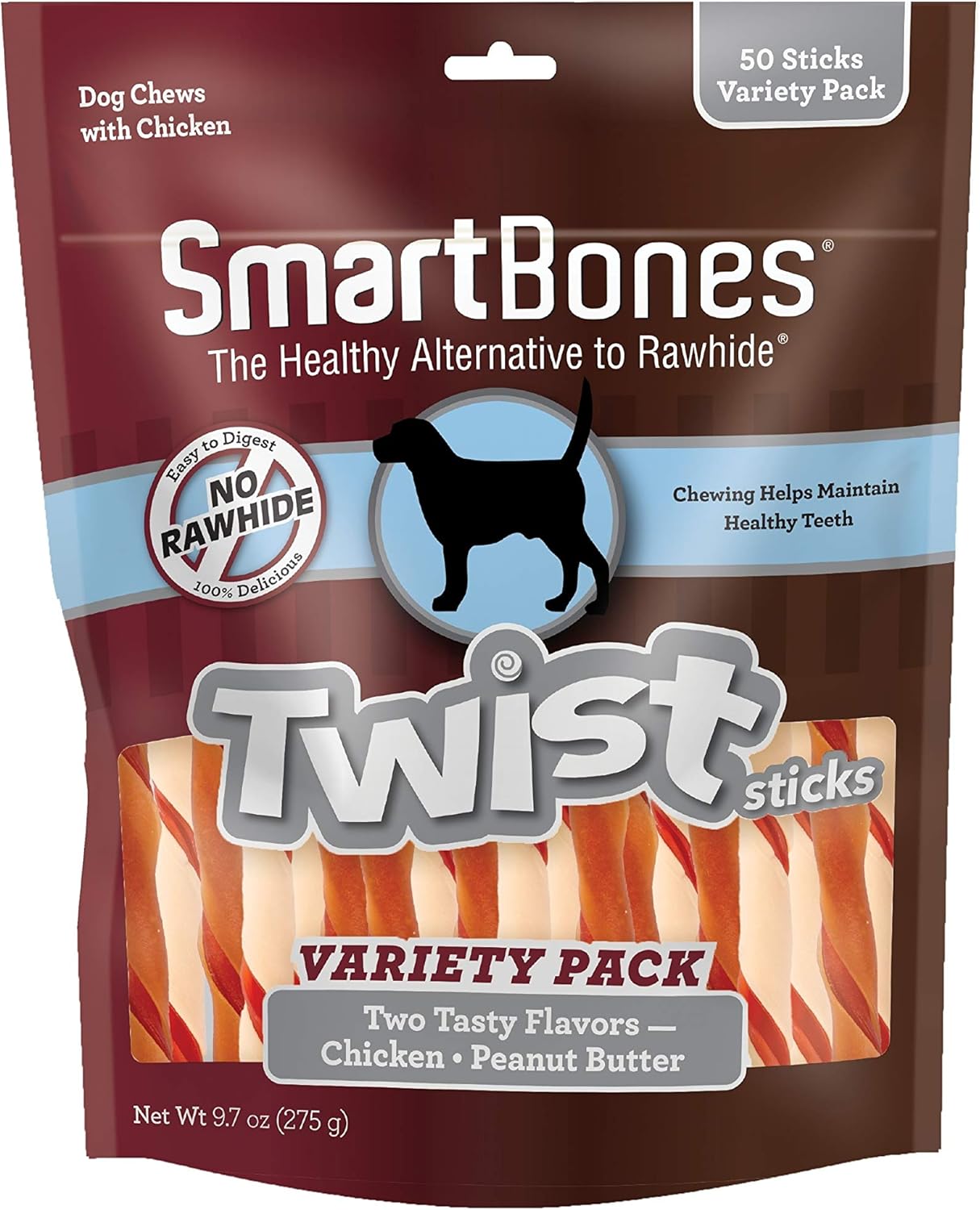 SmartBones Twist Sticks Variety Pack 50 Count, Rawhide
