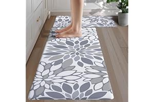 Cusugbaso Anti Fatigue Kitchen Mats, Cushioned Boho Farmhouse Kitchen Rugs Set of 2 - Grey Bohemian Kitchen Decor - Non Slip 