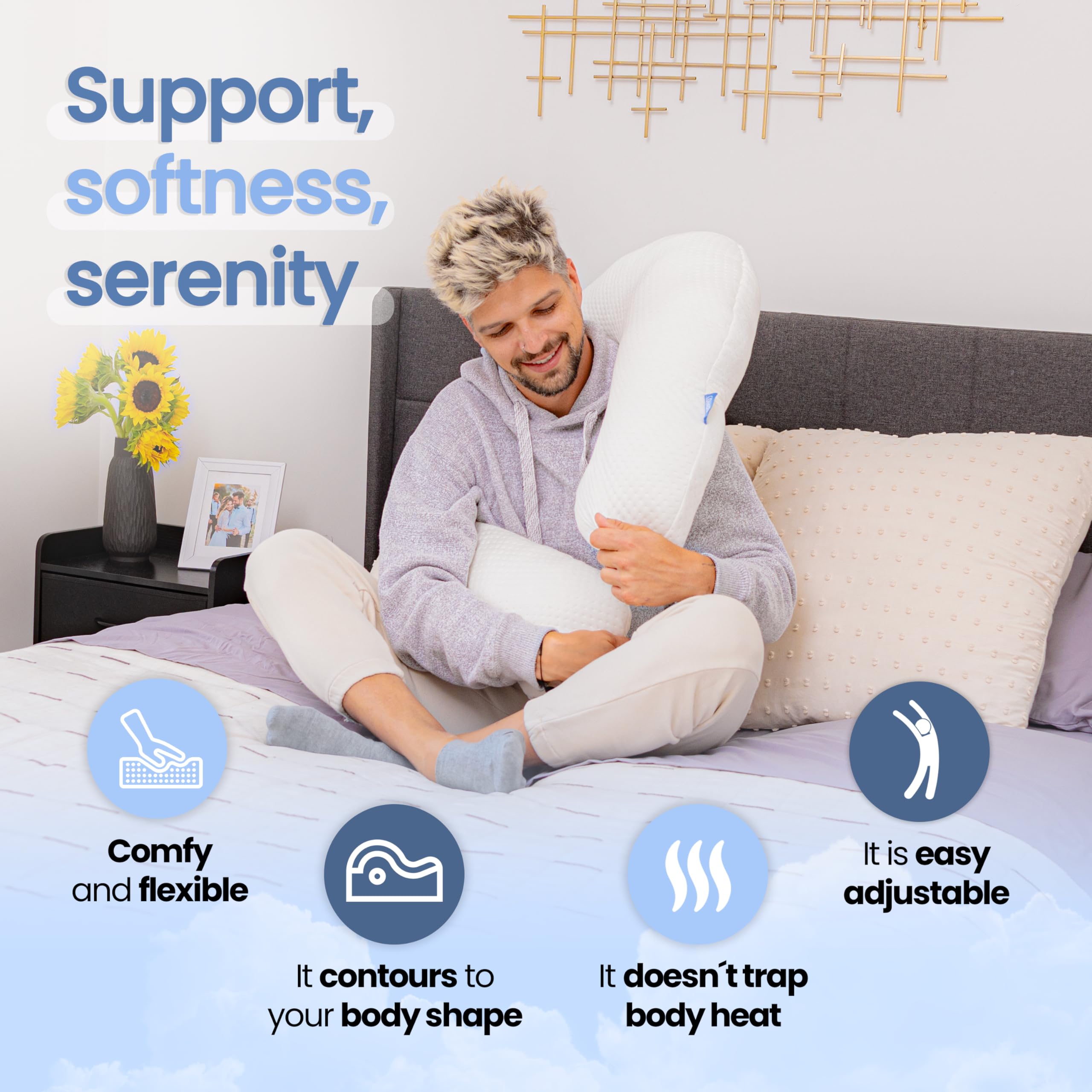 Contour Swan Original Body Pillow | Cozy, Huggable Pillow for Back, Hip, Knee, and Leg Relief | Total Comfort and Support for Side Sleepers | As Seen on TV