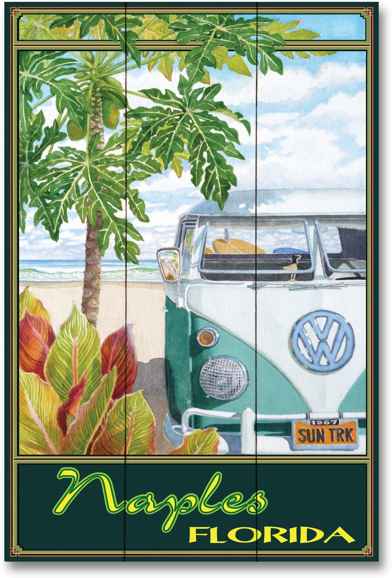 Naples Florida Truck Hula Wood Art Print by Evelyn Jenkins Drew (12" x 18")