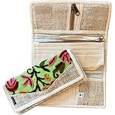 Hemp Tri-Fold Embroidered Wallet - Pink or Green by Asatre (Bright Green)