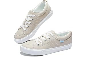 Obtaom Women's White Play Fashion Sneakers Cute Lace up Canvas Shoes Low Top Washed Canvas Flat for Lady