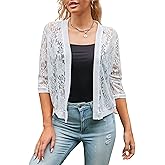 Chevara Women’s Casual Summer Lace Cardigan 3/4 Sleeve Floral Crochet Cardigans Shrug Sweaters