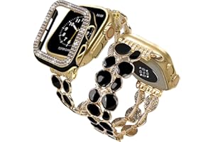 VIQIV Bling Dressy Bracelet with Case Compatible with Apple Watch Bands 38mm 40mm 41mm 42mm 44mm 45mm for Women Girls Strethy, Thin Stainless Steel Metal Wristband Straps for iwatch Bands Series 9/8/7/6/5/4/3/2/1/SE