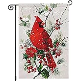 Louise Maelys Christmas Winter Cardinal Garden Flag Floral 12x18 Inch Double Sided Snowy Welcome Xmas Holiday Seasonal Small Burlap Yard Sign Outside Home Outdoor House Decoration