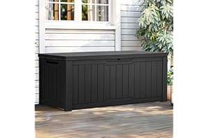 YITAHOME Outdoor Storage Box, 120 Gallon Waterproof Deck Box for Garden Tools, Patio Cushions, and Pool Accessories, Lockable, Easy Assembly, Versatile Bench or Table (Black)