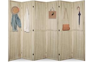 ECOMEX 6 Panel Room Divider, 5.6Ft Pegboard Display Wooden Room Divider Folding Privacy Screen Room Divider Freestanding Peg Board Display for Trade Show Craft Show Home Wall Organizer, Natural Wood