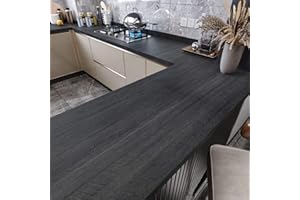 WESTICK Wooden Peel and Stick Countertops Waterproof Wood Contact Paper Self Adhesive Black Wood Peel and Stick Wallpaper Wooden Grian Vinyl Wrap for Tables Counter Top Kitchen Cabinets 15.8" x 78"