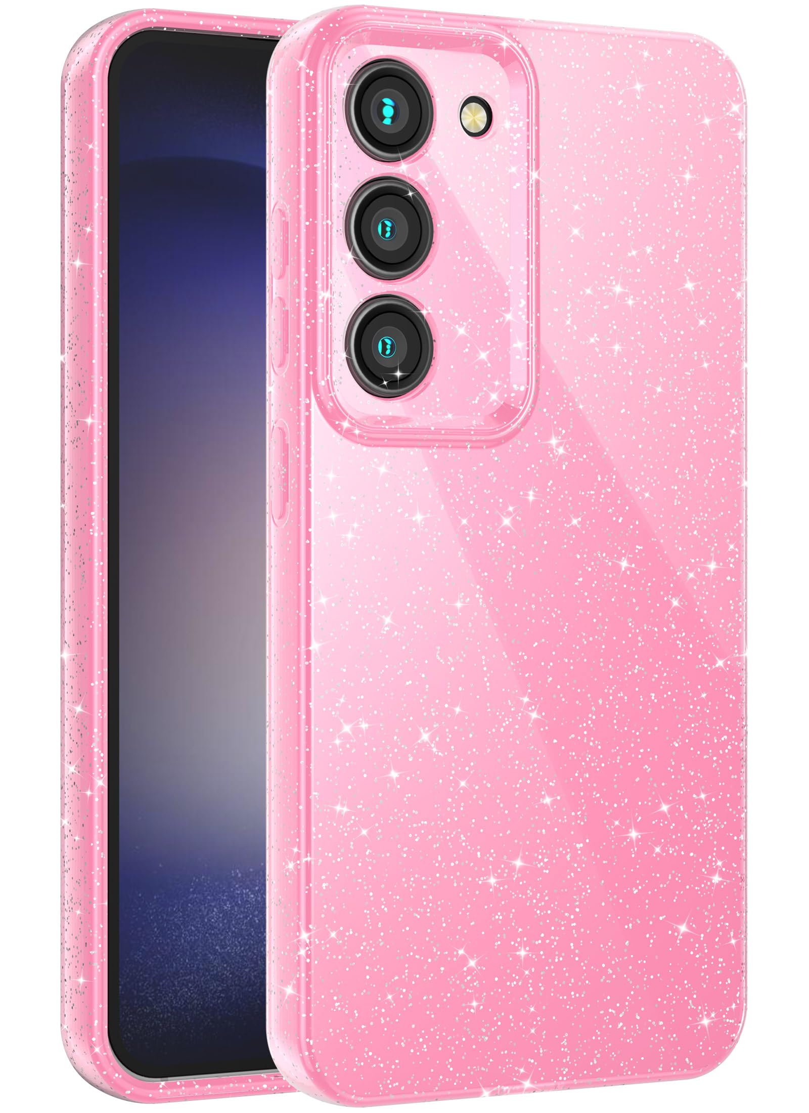 CUZMIGO Sparkly Case for Samsung Galaxy S23 Plus, Cute Neon Bright Color Phone Cases for Women Girls, Glitter Shiny Bling Slim Fit Soft TPU Shockproof Cover with Camera Protection, Pink