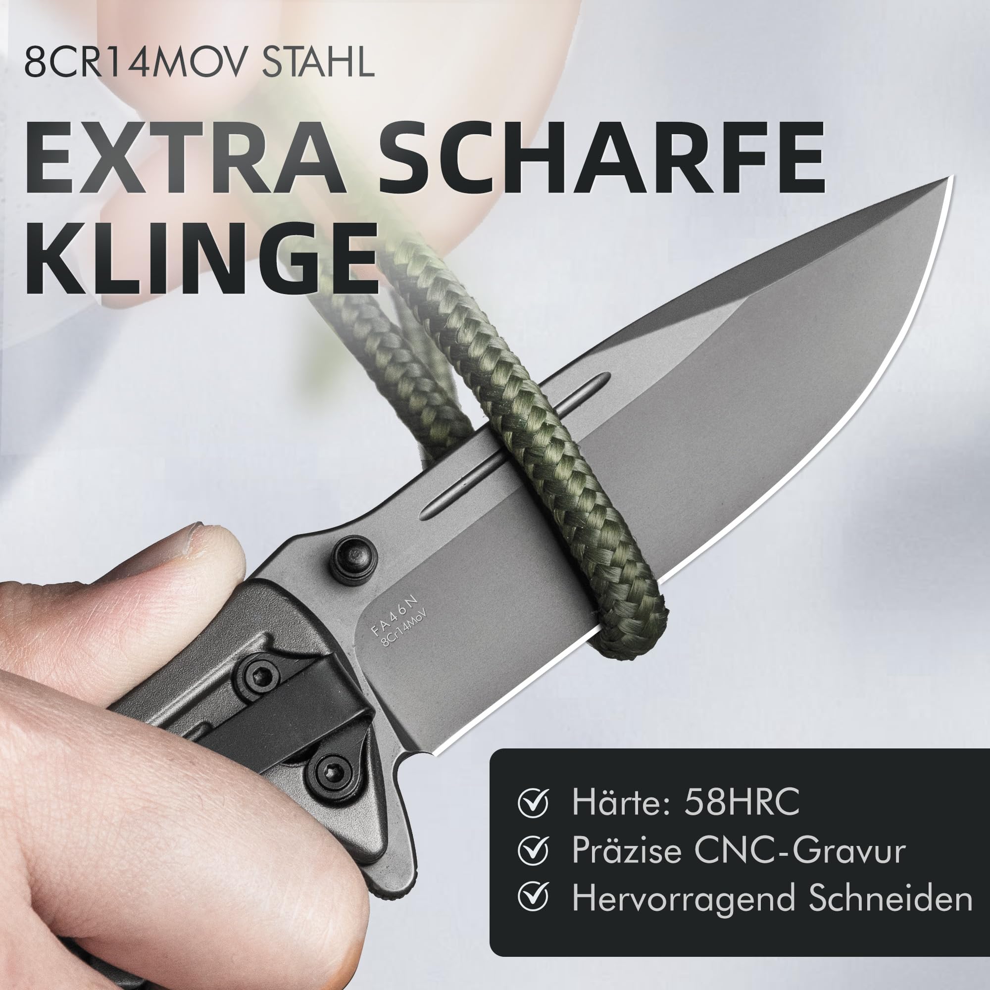 NedFoss FA46N Taschenmesser, Rettungsmesser mit Gurtschneider & Glasbrecher, Klappmesser mit Gürtelclip, Einhandmesser für Auto, Survival überlebensmesser für Unfallsituationen, Rescue messer 3