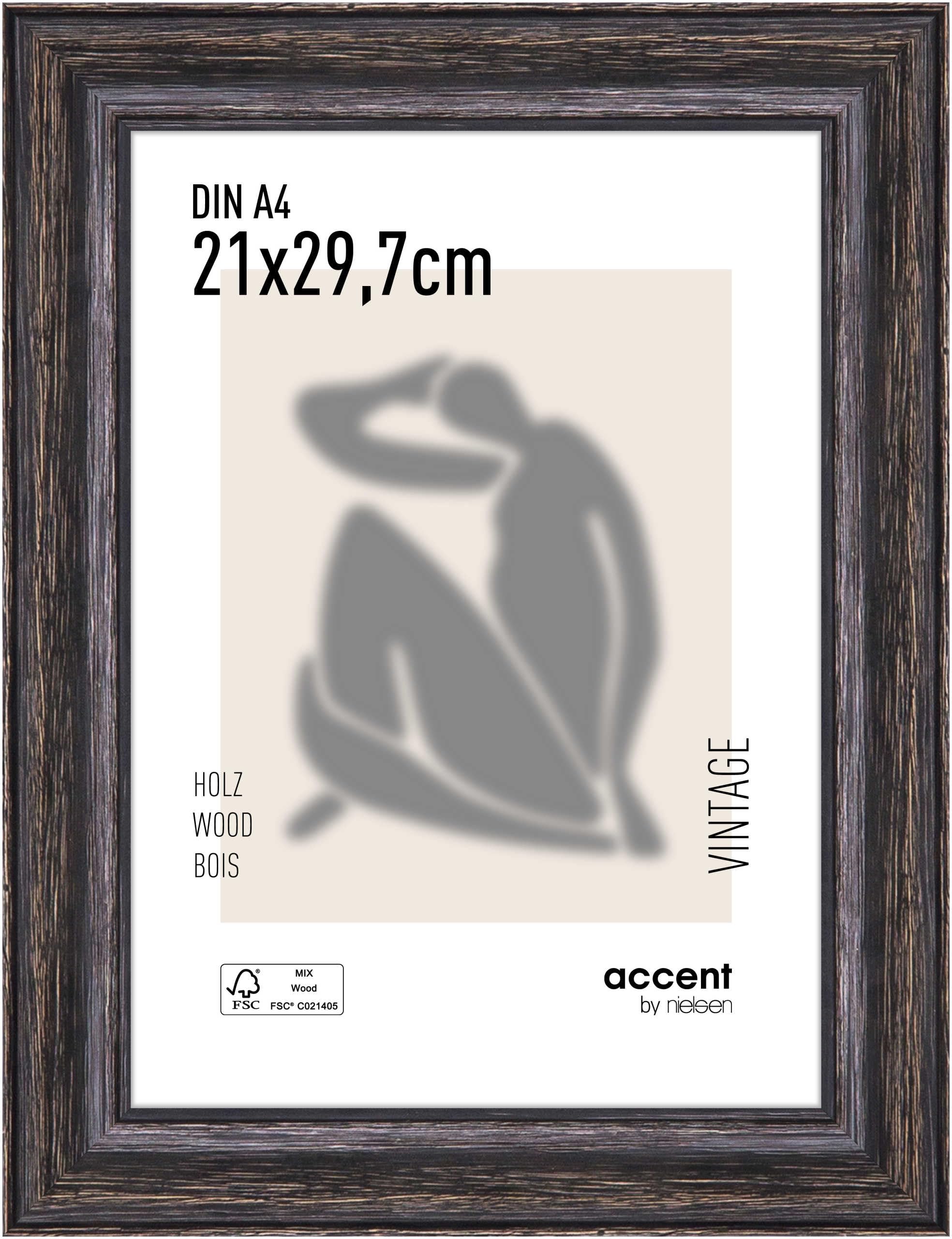 accent by nielsen wood picture frame Vintage, 21x29,7 (A4) cm, black