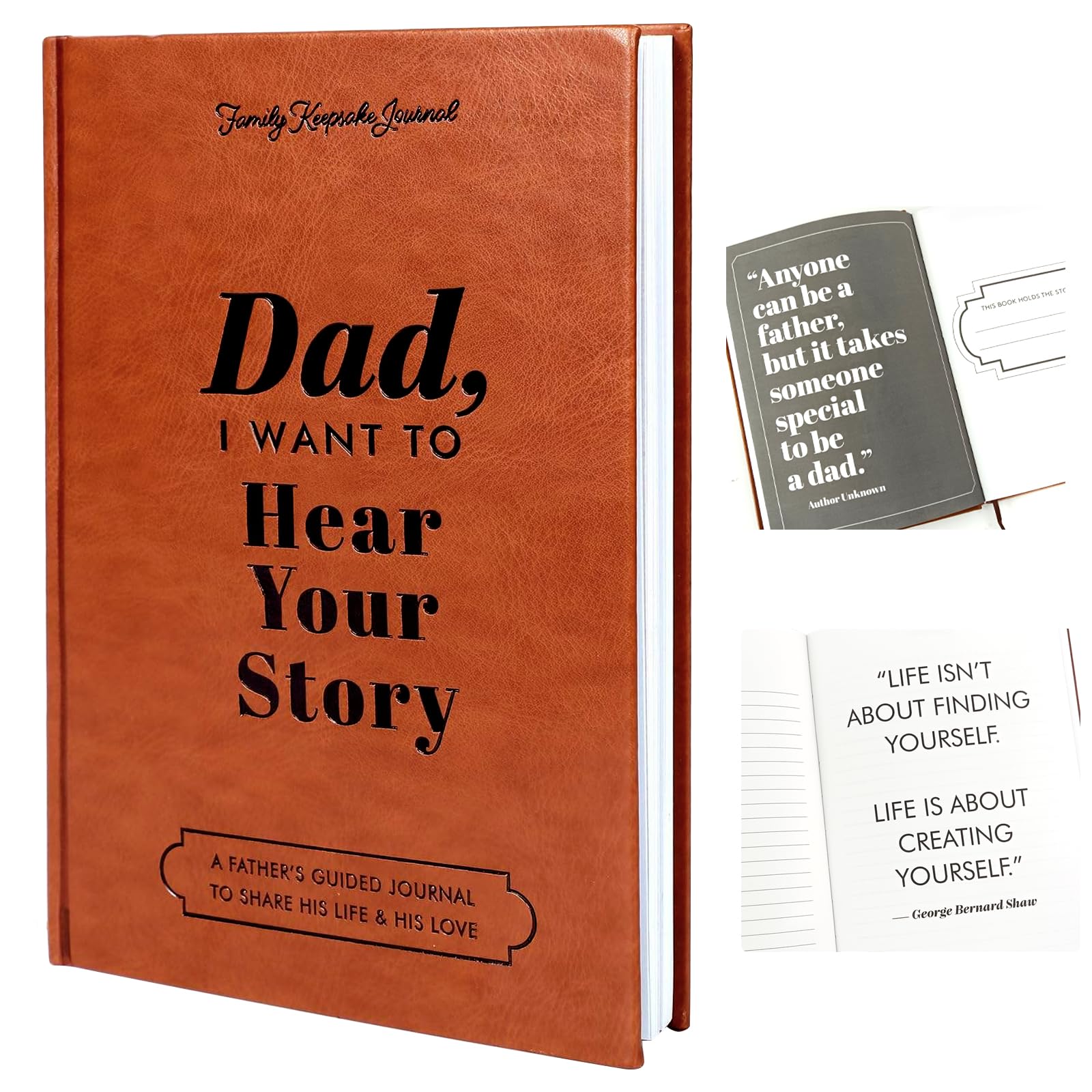 KutaKuta Dad, I Want To Hear Your Story - A Father's Guided Journal Book to Share His Life Story Journal, Dad Journal Book with Durable Leather Wrapped, Portable Journal School Supplies