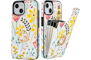 HAOPINSH for iPhone 13/ iPhone 14 Wallet Case with Card Holder, 360°Rotation Ring Kickstand, Floral Flower Pattern, RFID Blocking Leather for Girls Women, Double Buttons Flip Protective Cover 6.1"