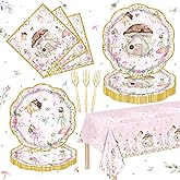 81Pcs Fairy Party Decorations for Girls 1st 2nd Birthday Garden Flower Themed Baby Shower Party Supplies Fairies Enchanted Tableware with Paper Plates Napkins Cups Forks and tablecloth Serve 20