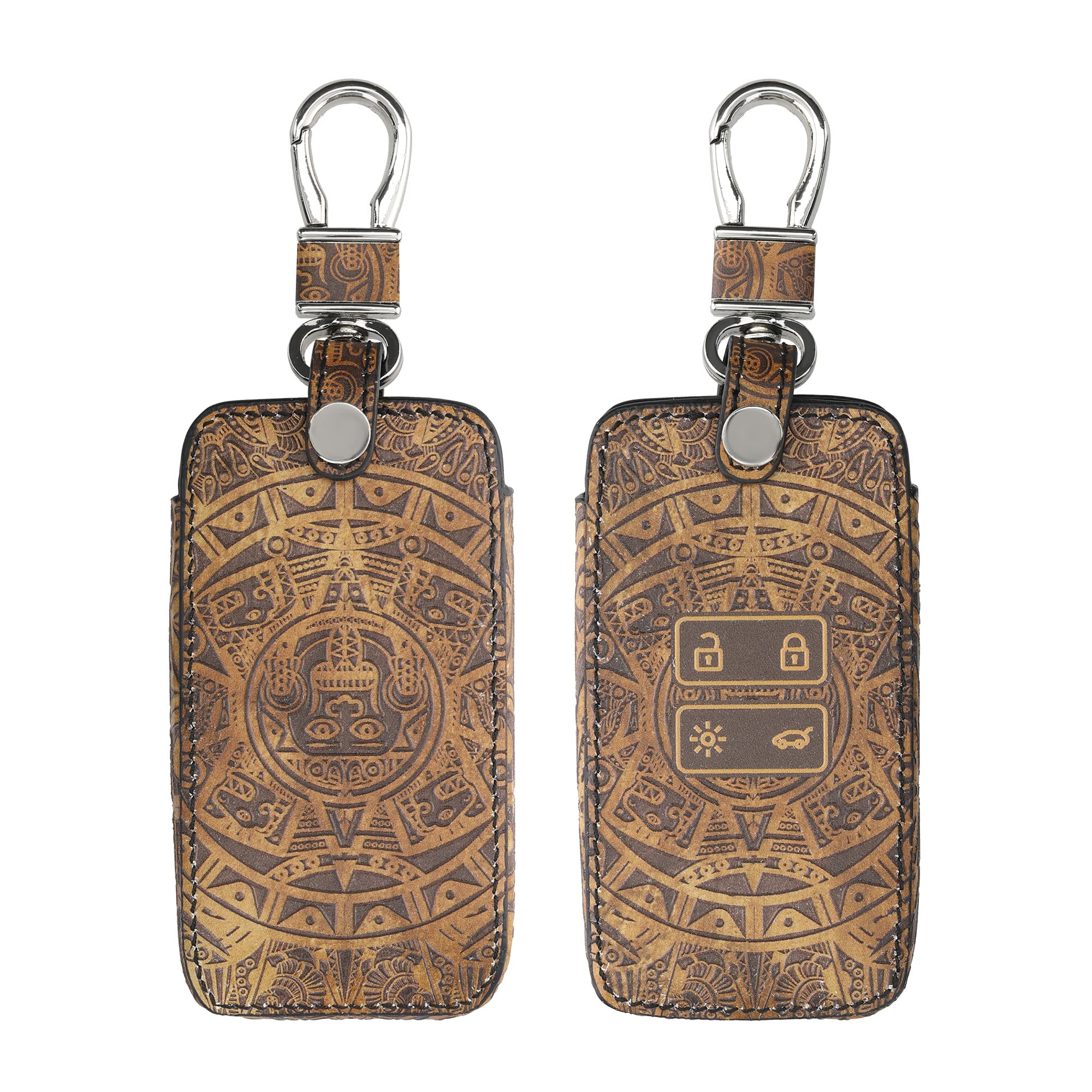 kwmobile Key Cover Compatible with Renault 4 Button Car Key Smart Key (only Keyless Go) - Faux Leather - Mayan Calendar Brown/Light Brown — image 1