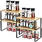 HAITRAL Spice Rack Cabinet Shelf Organizer, Set of 4 Bamboo Kitchen Cabinet and Counter Shelf Organizer, Stackable…