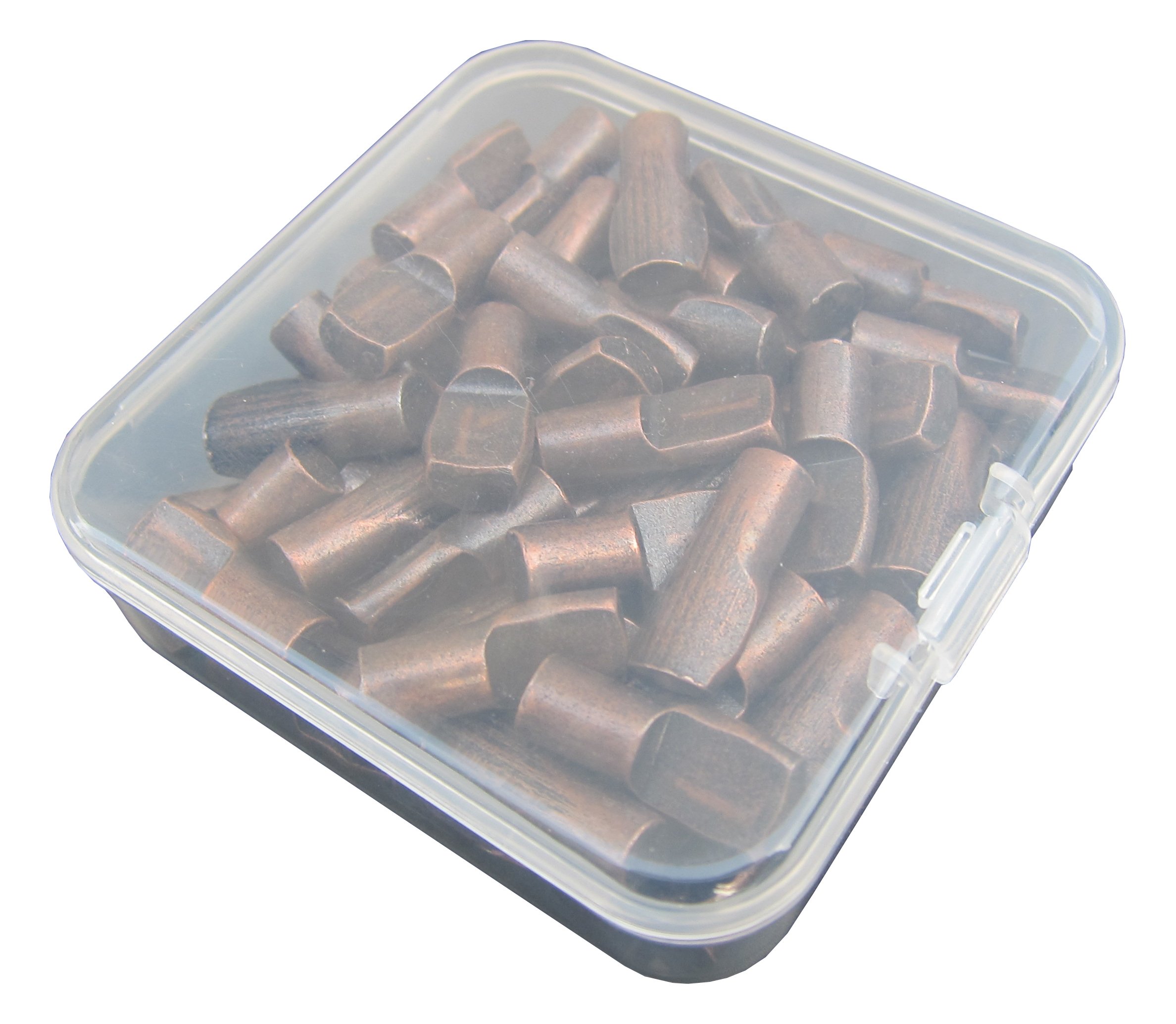 1/4-Inch Spoon Shape Shelf Rests 60Piece Set, Furniture Cabinet Closet Shelf Pegs, in Storage Box, 60-Pack (Antique Brass)