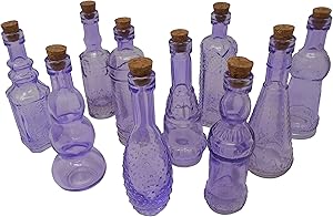 BULK PARADISE Purple Vintage Glass Bottles with Corks, Assorted Shapes, 5 Inch Tall, Set of 10 Bottles