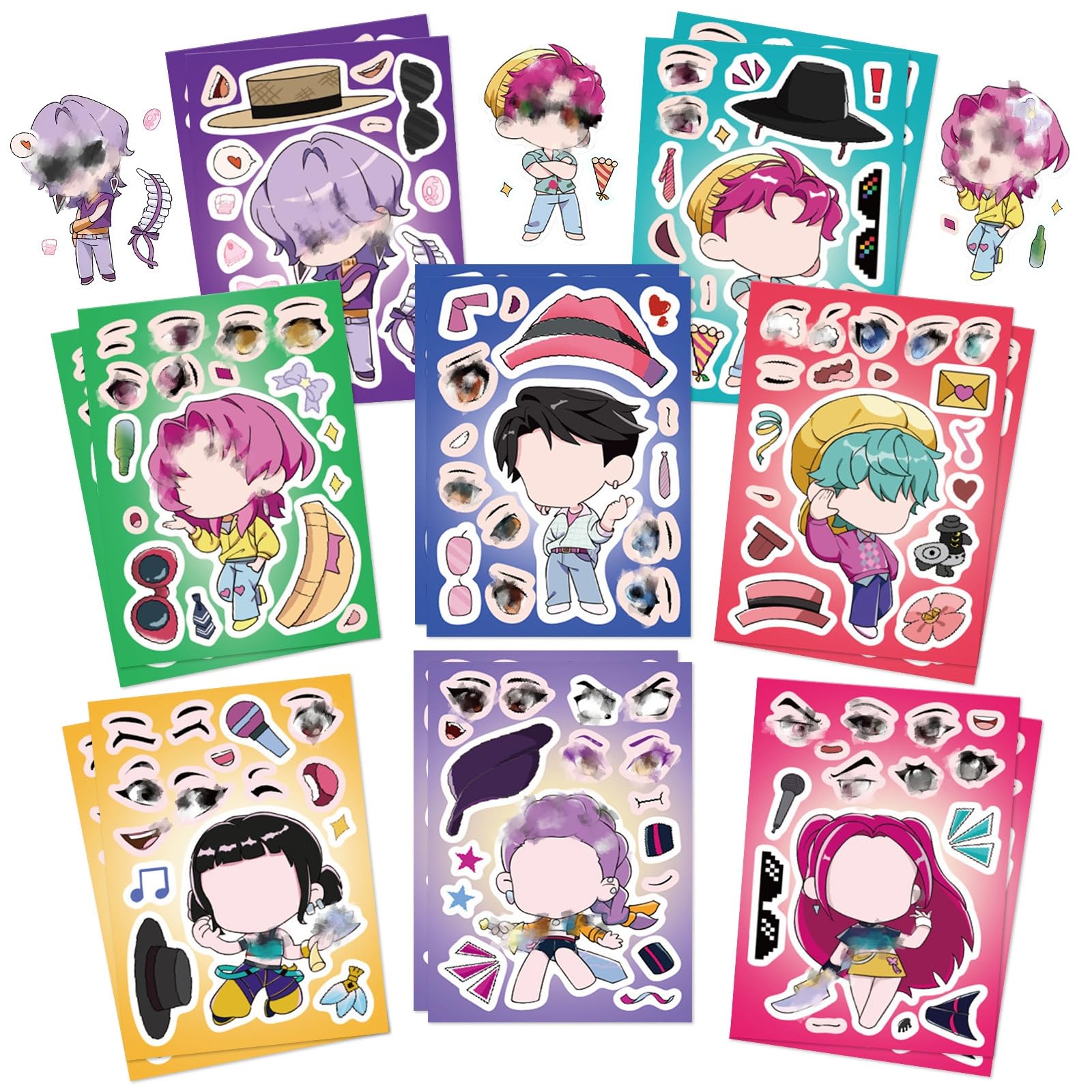 Kpop Stickers for Boys Girls- 16 Sheet Art Craft Make a Face DIY Hunter Stickers for Kids Make Your Own Personalized Sticker Birthday Party Supplies Favors Bag Gift Pinata Fillers Lucky Dip Prizes
