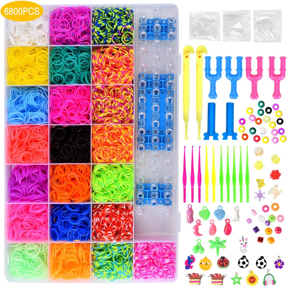 Queta Loom Bands Kits,6800 Loom Bands,Loom Rubber Bands, Loom Rubber Bands for Loom Weaving DIY Hand Knitted Bracelet with Beads and Tools