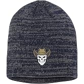 Go All Out Skull with Cowboy Hat Country Skeleton Uncuffed Cuffed Marled Pom Embroidered Knit Beanie Cap
