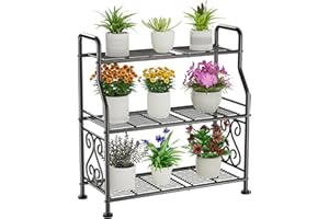 YOHKOH Plant Stand Outdoor Indoor 3 Tier Metal Waterproof - 29.1" Plant Shelf for Patio, Balcony, Room, Large Spacious Tiered
