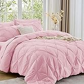 Sasttie Twin Comforter Set, 5-Piece Bed in a Bag, Pintuck Bedding Sets for All Season, Includes Comforter, Flat Sheet, Fitted Sheet, Pillowcase and Pillowsham, Baby Pink