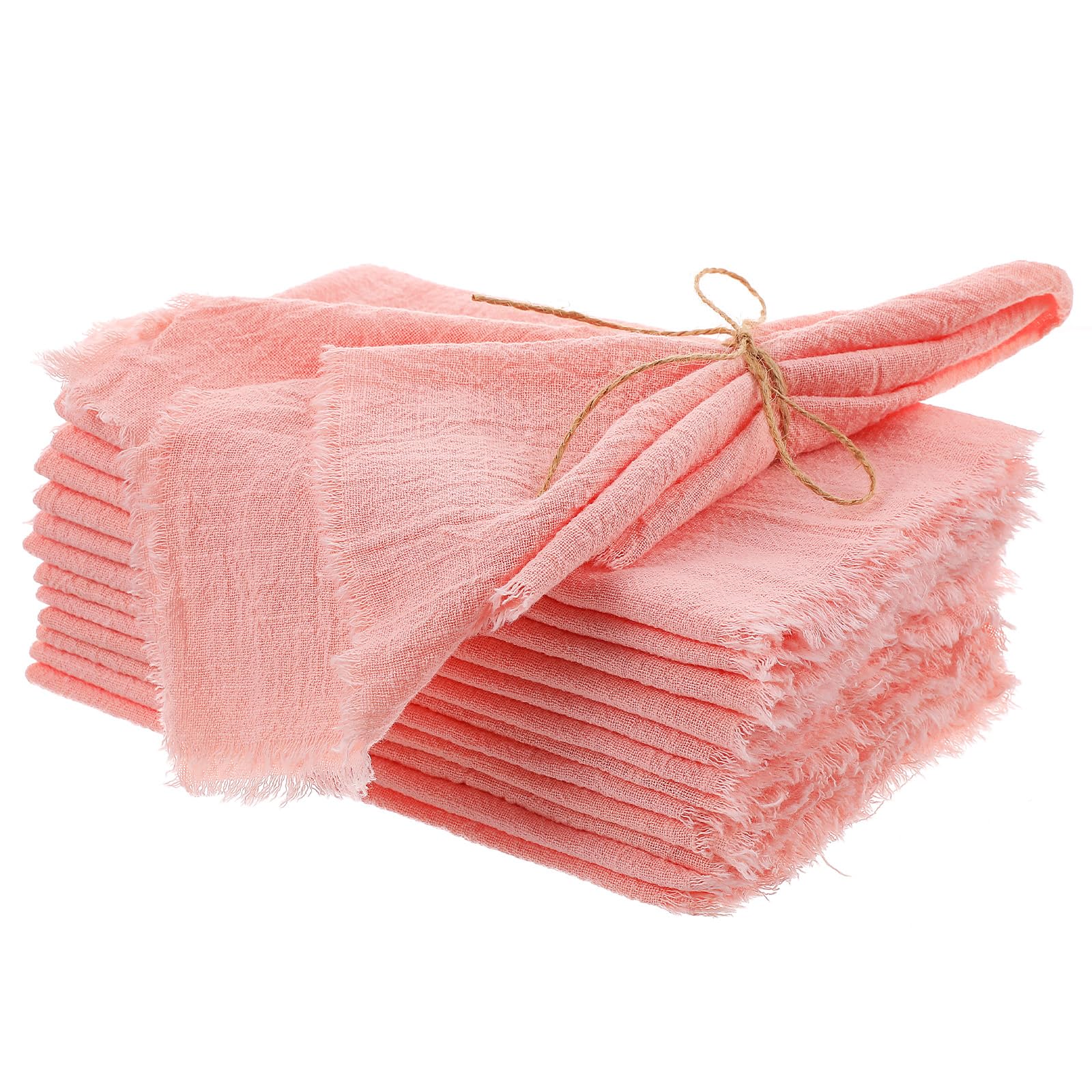 Photo 1 of 12 Pieces Cotton Linen Cloth Napkin Handmade Cloth Napkin with Fringe 17 x 17 Inch Soft Cloth Dinner Wedding Napkin Square Rustic Fringe Napkin for Dinners, Parties, Weddings, Dusty Pink
