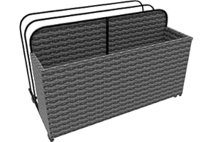 EUNHOO Rolling Poolside Float Storage, Pool Storage Bin, Outdoor Storage Organizer PE Rattan Pool Towel Rack for Floaties, Pool Accessories and Patio furniture Grey