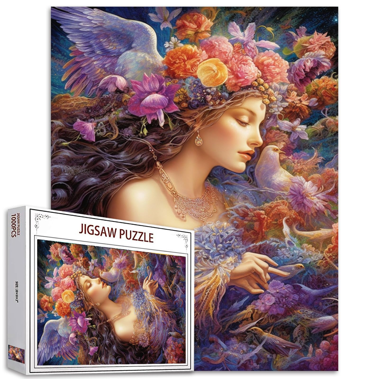 Photo 1 of Tucocoo Beautiful Girl Jigsaw Puzzles for Adults 1000 Pieces, Abstract Flowers Fairy Woman Art Jigsaw Puzzle Colorful DIY Puzzles for Home Decoration Gifts, Family Puzzle Perfect for Game Nights