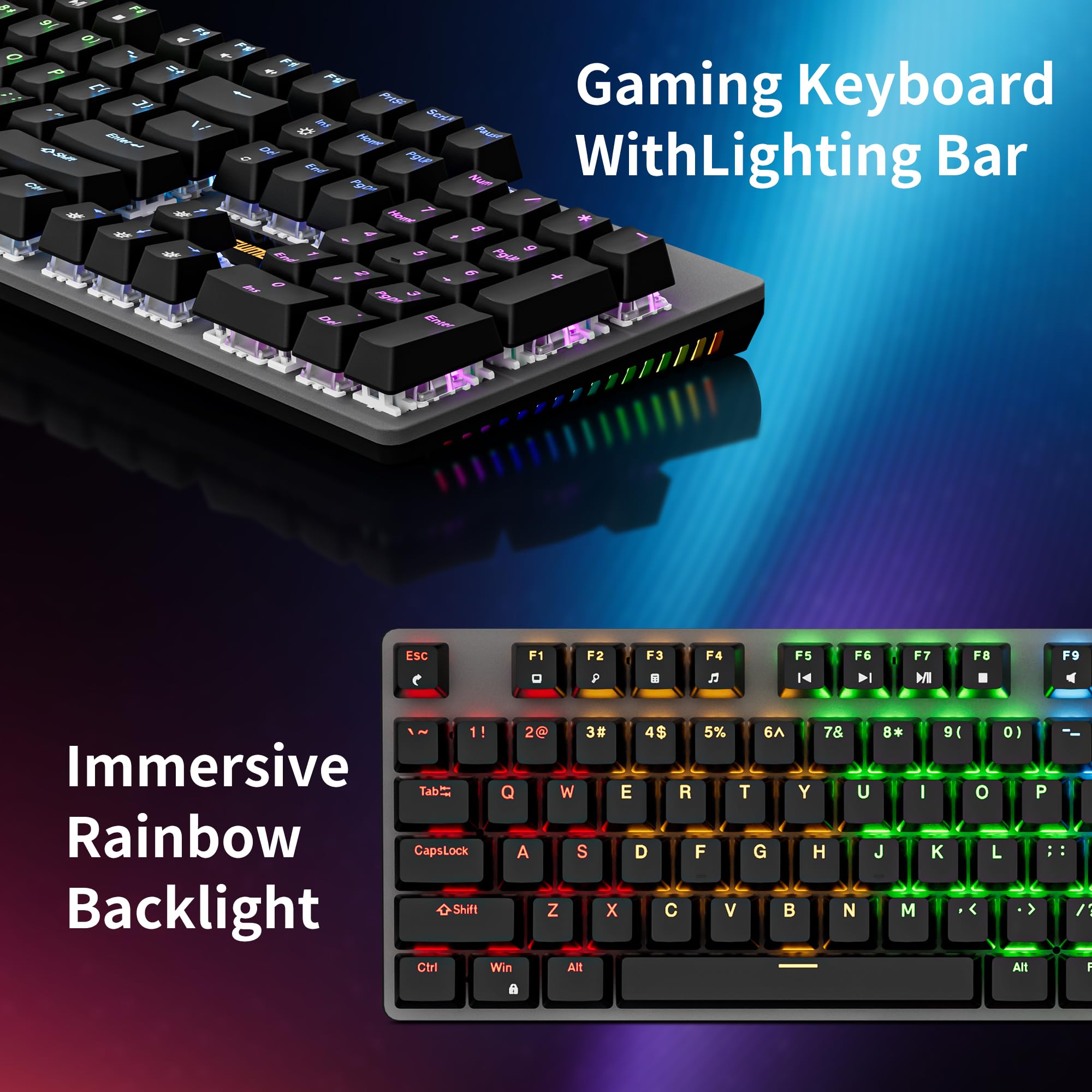Newmen GM325Pro Mechanical Keyboard,104 Keys Rainbow LED Backlit Wired Gaming Keyboards,Hot-Swap Metal Panel ABS Black Keycaps Gaming Mechanical Keyboard for Windows Laptop PC Linear Red Switches