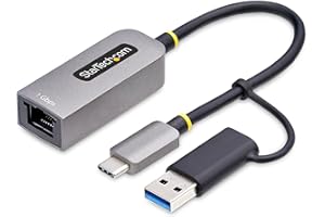 StarTech.com USB-C to Ethernet Adapter w/USB-A Dongle, 10/100/1000Mbps, USB GbE Adapter, 6in/15cm Attached Cable, Status LEDs