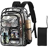Unineovo Clear Backpack, 17 inch Transparent Backpacks with Accessories, School Bag for Teen Boys Girls,Clear Laptop Bags for Elementary High School Travel Daypacks