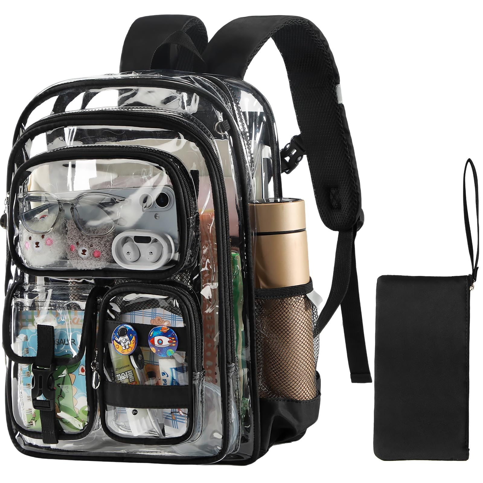 Photo 1 of Unineovo Clear Backpack, 17 inch Transparent Backpacks with Accessories, School Bag for Teen Boys Girls,Clear Laptop Bags for Elementary High School Travel Daypacks