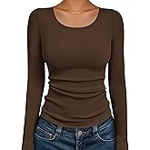 Ekouaer Long Sleeve Shirts for Women Ribbed Scoop Neck Tops 2025 Fall Basic Tees Fitted Thermal Undershirts Clothes XS-XXL