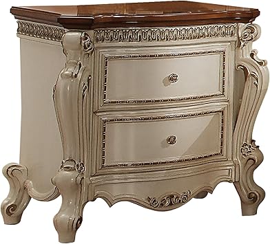 Amazon Com Benjara Benzara Traditional Wooden Nightstand With Cabriole Legs Brown And Ivory Furniture Decor