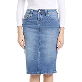ESTEEZ Repreve Denim Knee-Length Jean Skirt for Women with Pockets - Melrose