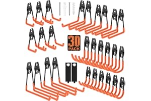 Cpais Garage Hooks with Anti-Slip Coating,Heavy Duty Wall Mount Storage Hooks for Hanging Bike,Hose,Ladder,Yard,Garden Tools (30 Pack Orange)